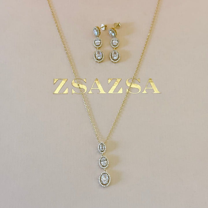 Oval zircone Sterling silver gold plated set