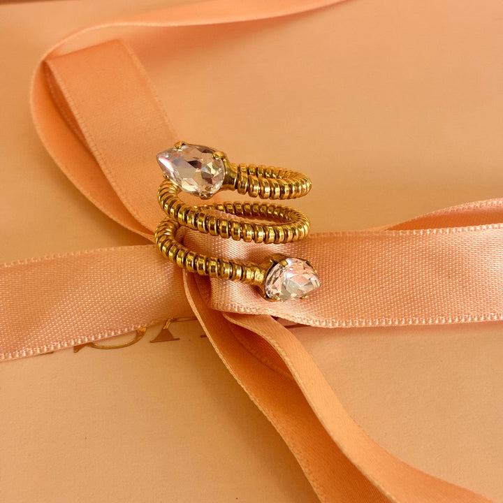 Teardrop light pink Swarovski gold plated ring