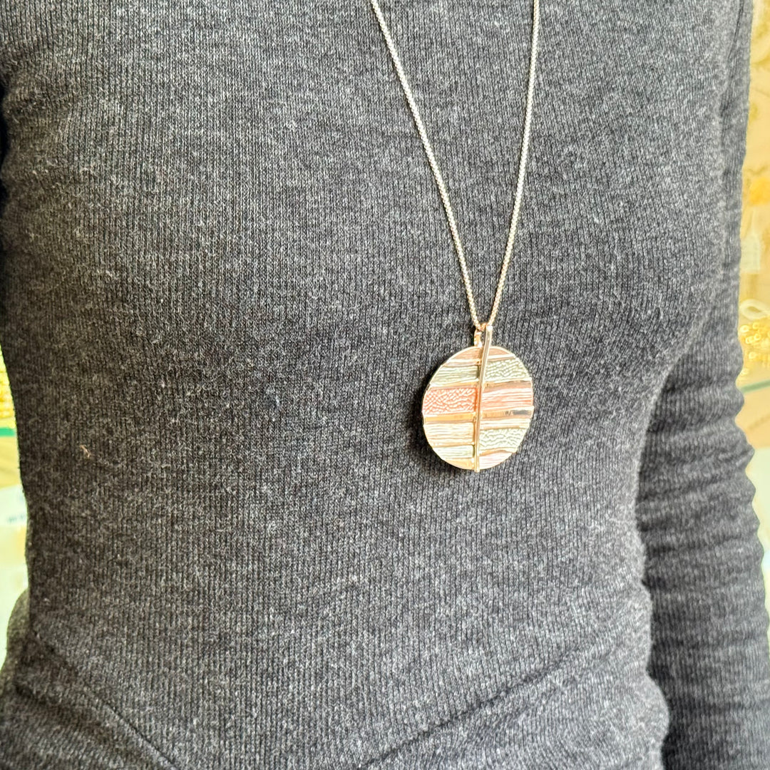 Brown and bronze mixed texture long adjustable necklace