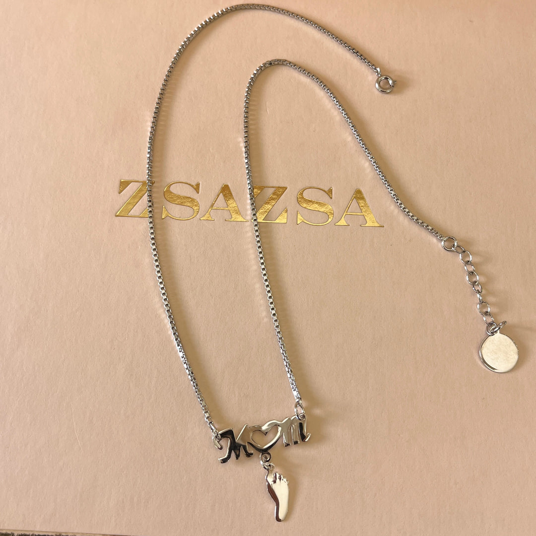 Mom white gold plated necklace