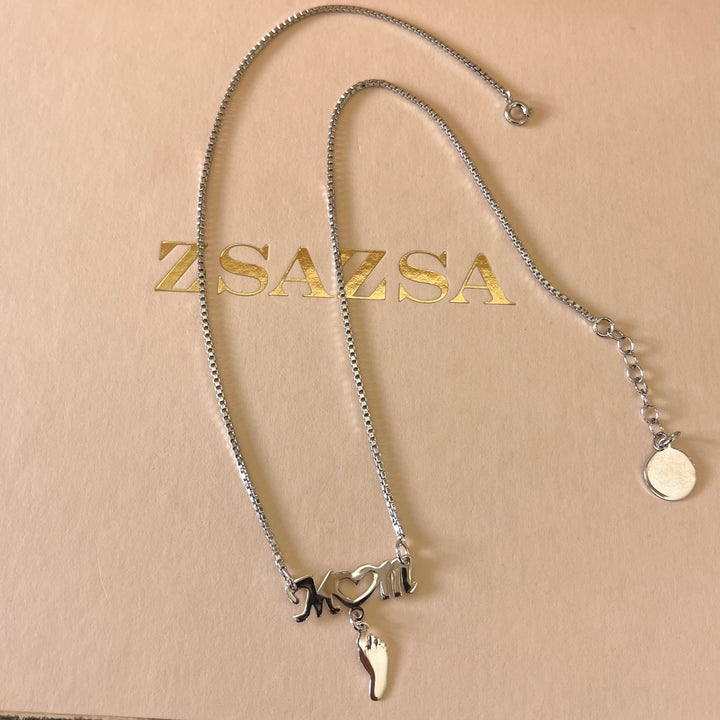 Mom white gold plated necklace