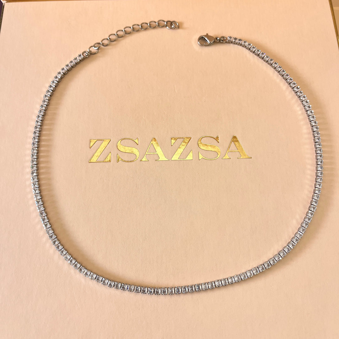 Double square tennis zircone white gold plated set