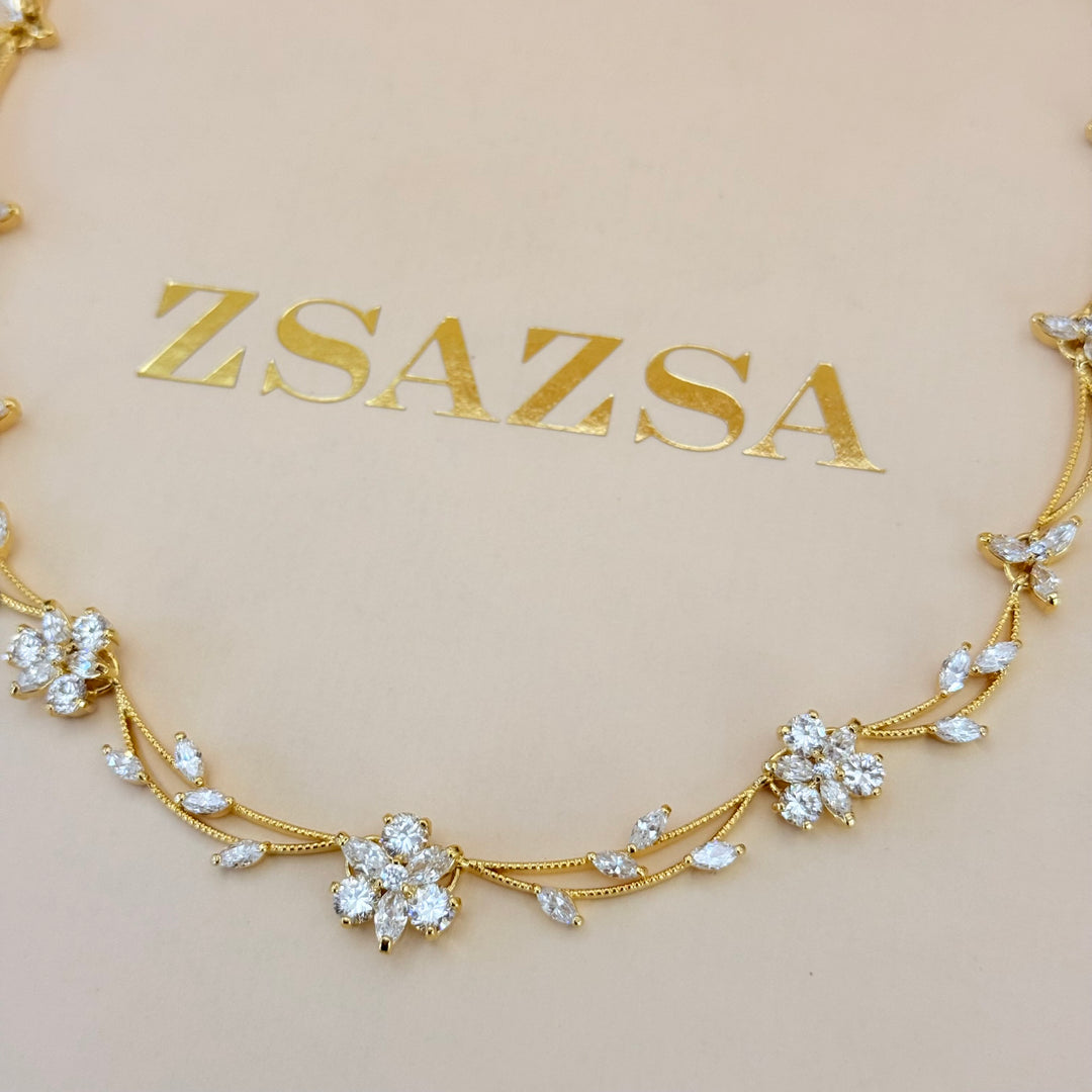 Flower zircone gold plated set