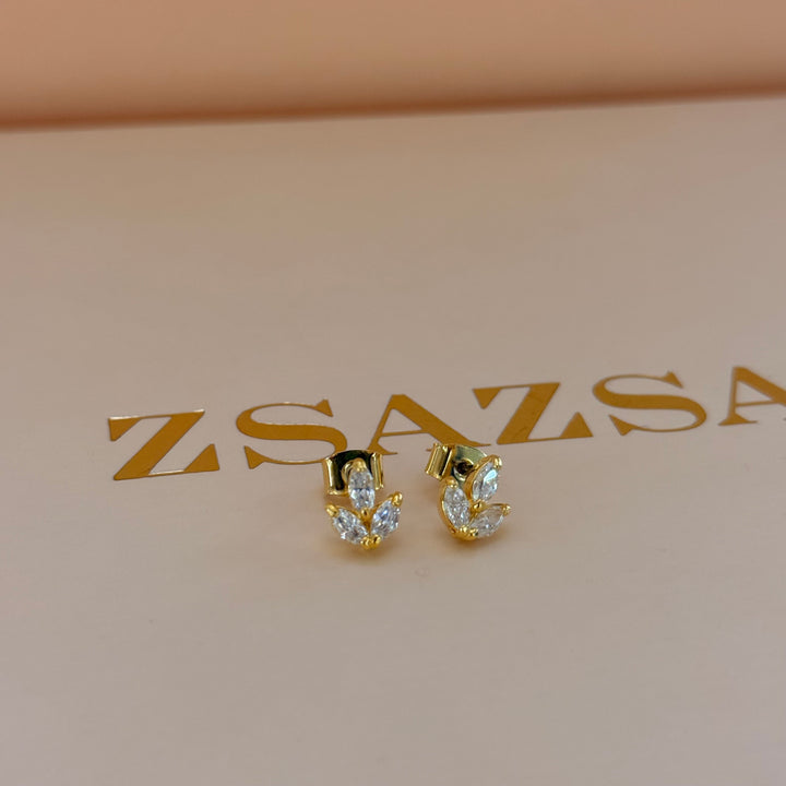 Dainty marquise zircone gold plated studs