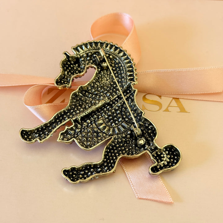 Pink horse vintage brooch