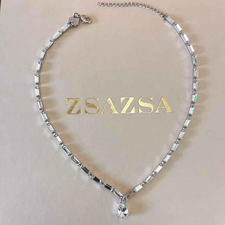 Swarovski crystals baguette white gold plated necklace and bracelet