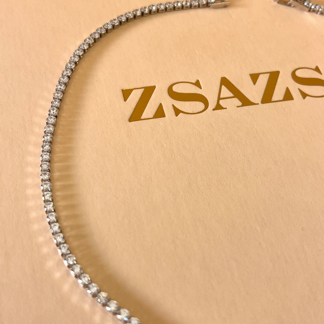 Tennis zircone white gold plated set