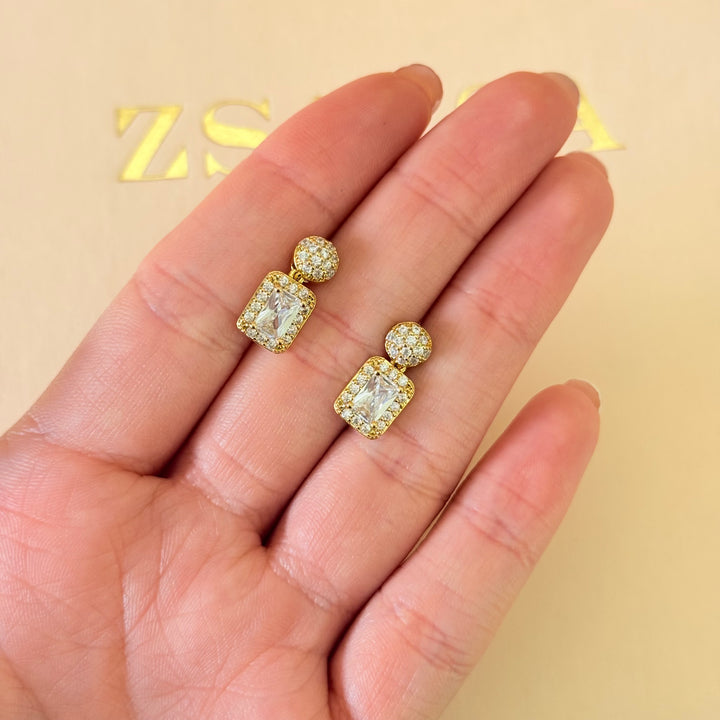 Dainty rectangular zircone gold plated set