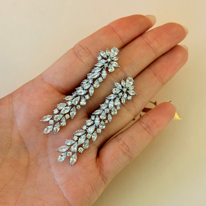 Long marquise zircone silver earrings