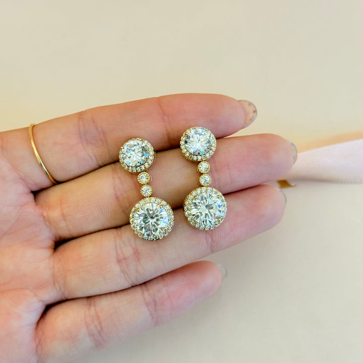 Double round zircone gold plated earrings