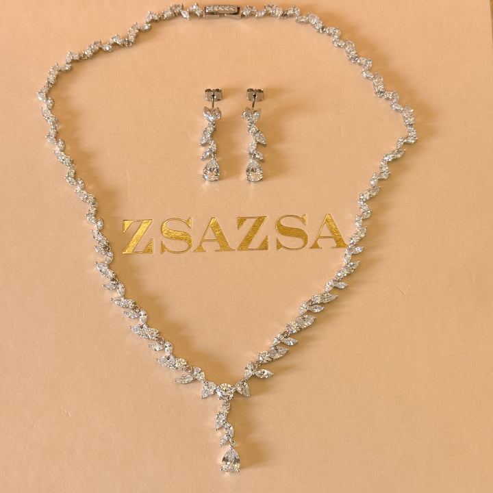 Marquise and teardrop zircone silver set