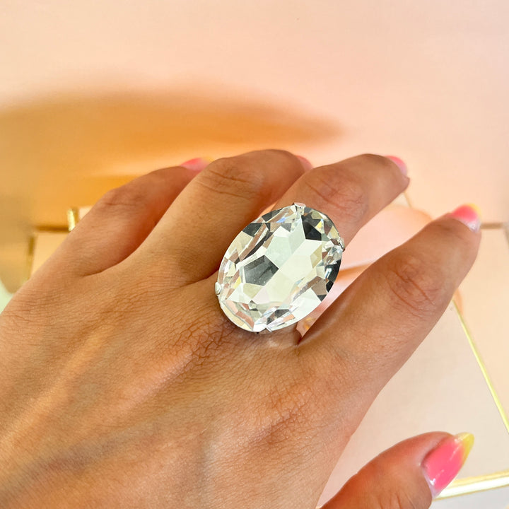 Preciosa crystals oval white gold plated statement ring