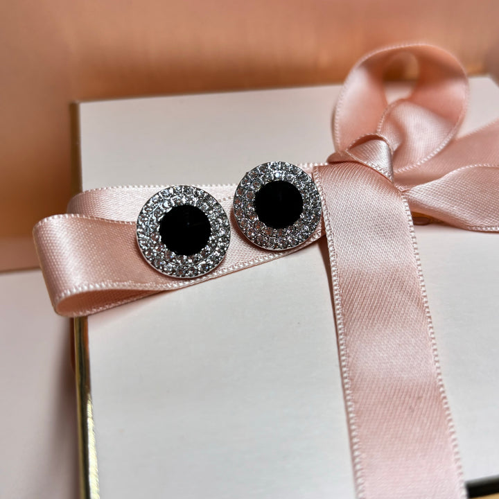 Elegant black silver studs