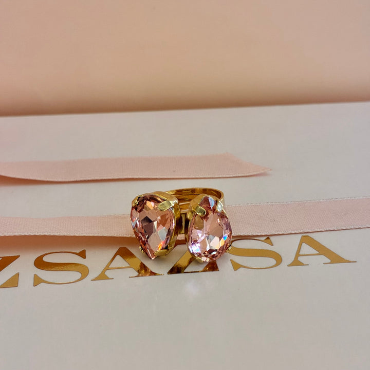 Double teardrop peach preciosa crystals ring