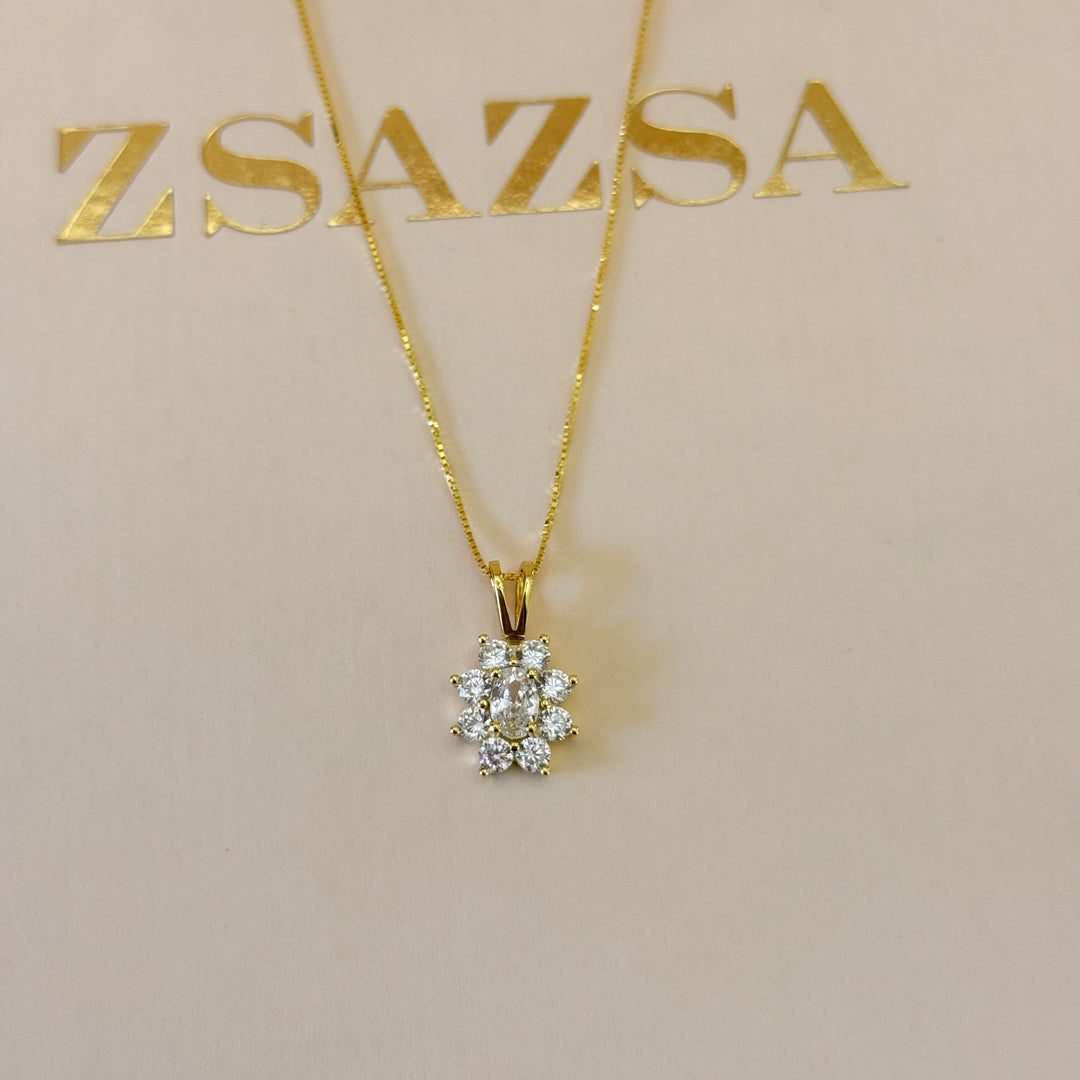 Flower zircone sterling silver gold plated set