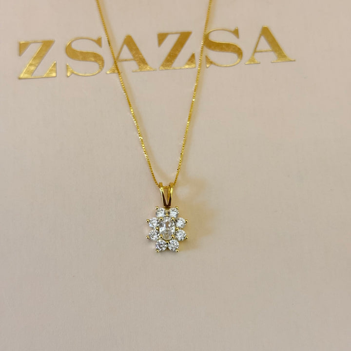 Flower zircone sterling silver gold plated set