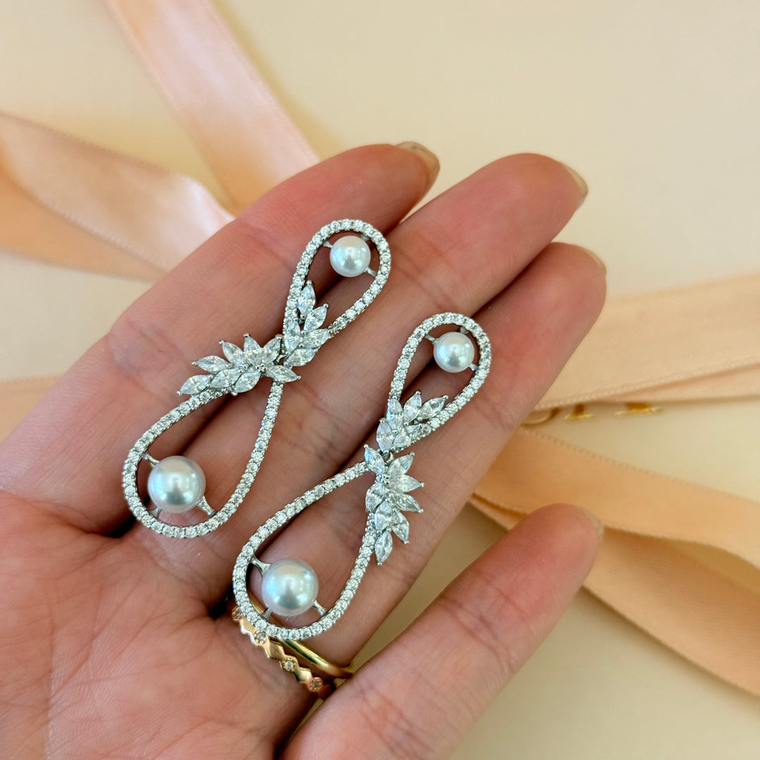 Marquise pearls zircone silver long earrings