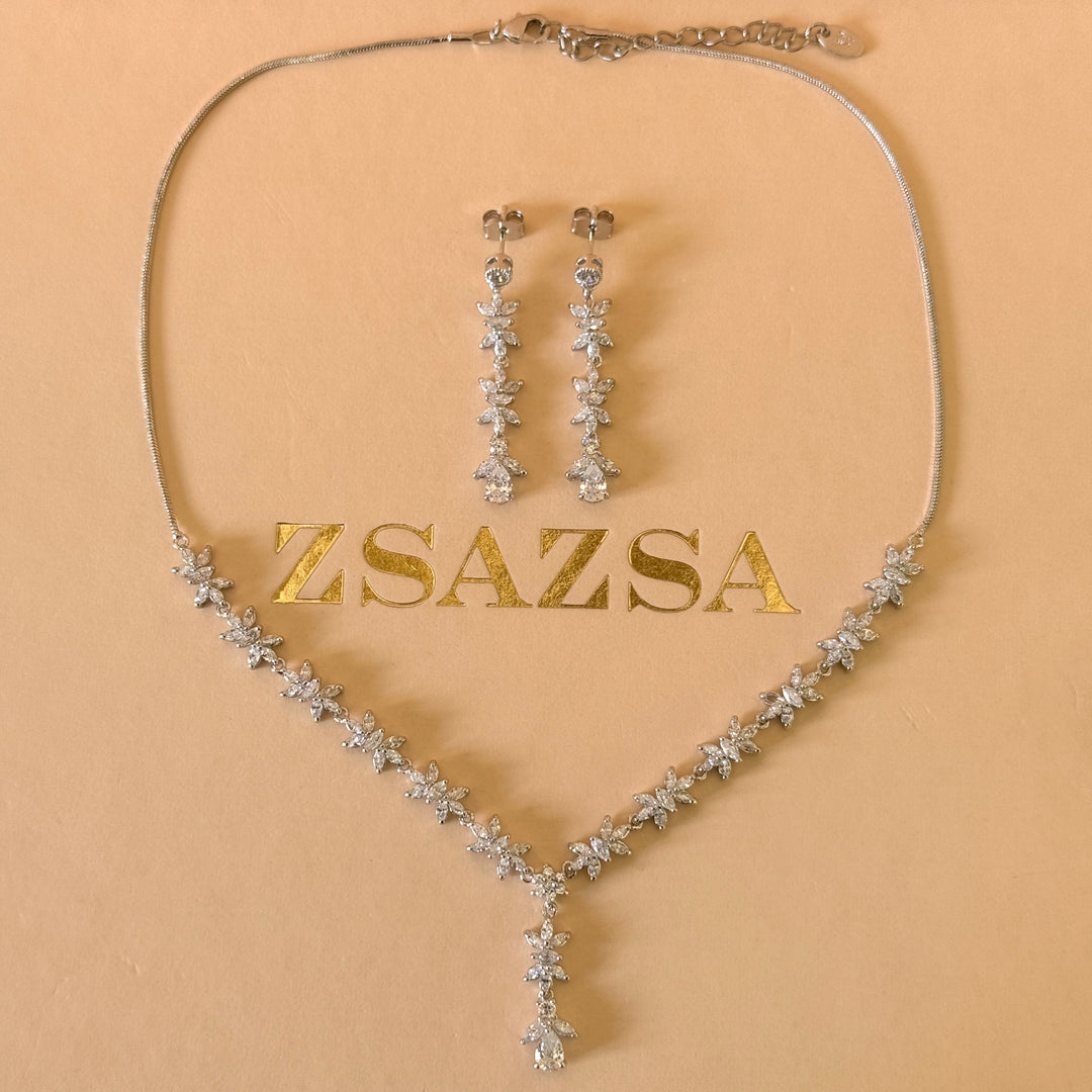 Marquise and teardrop zircone silver set