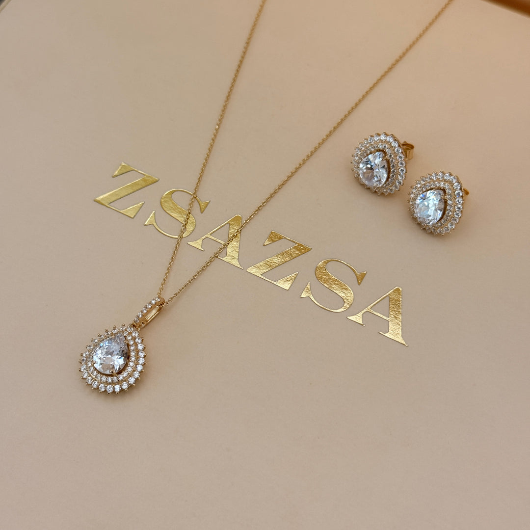 Teardrop zircone sterling silver gold plated set