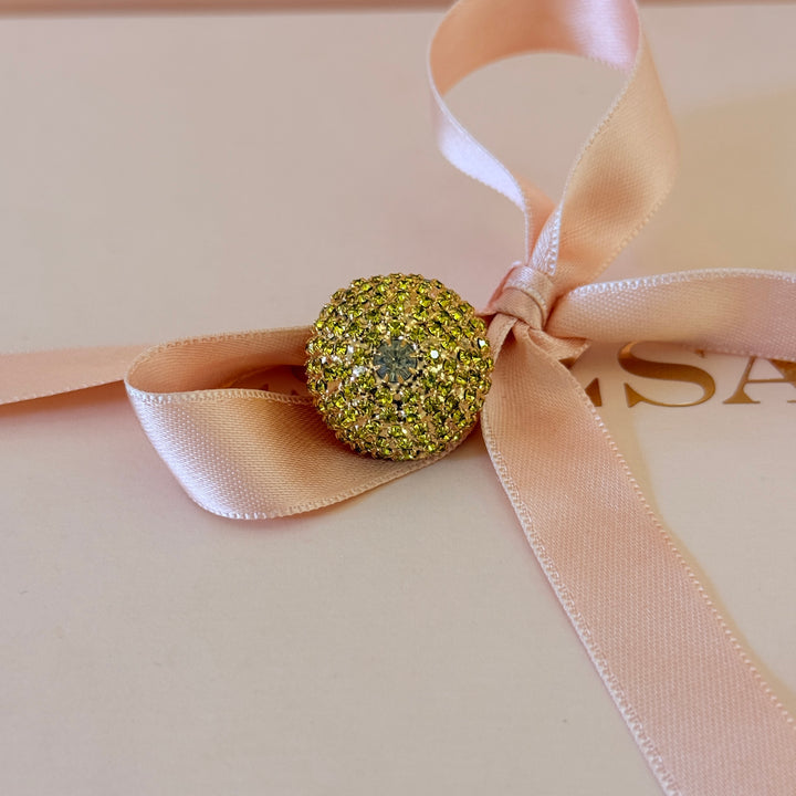 Yellow half ball preciosa crystals gold plated brooch