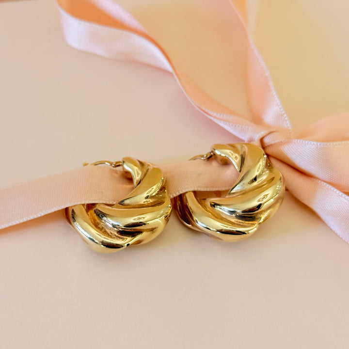 Twisted sterling silver gold plated hoops