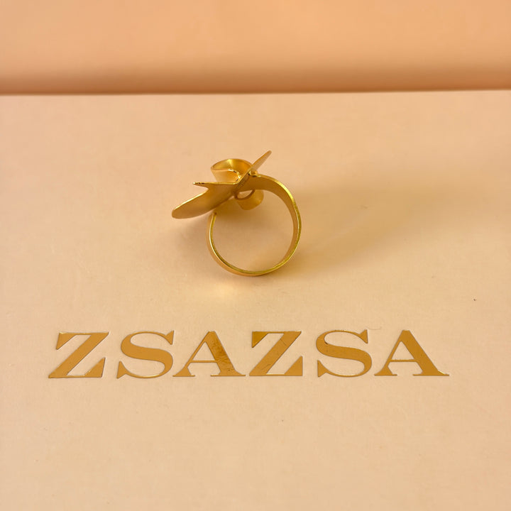 Handmade Abstract Curved  Leaf Gold Ring | Gold Plated | ZsaZsa