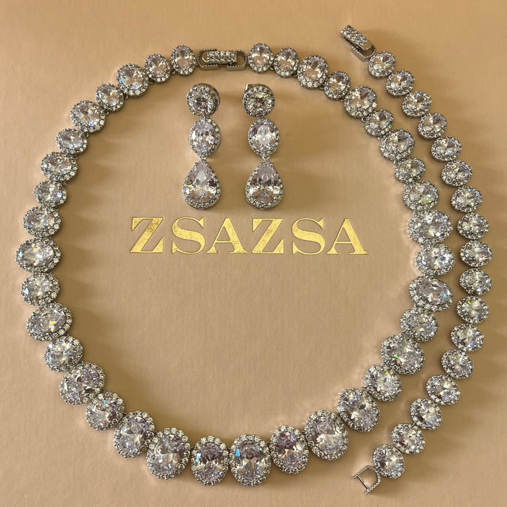 Silver zircone teardrop set