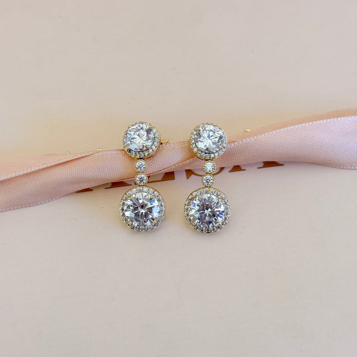 Double round zircone gold plated earrings