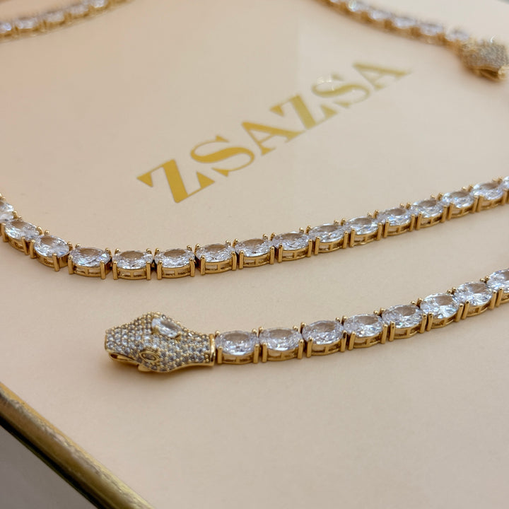 Zircone snake gold plated necklace & bracelet