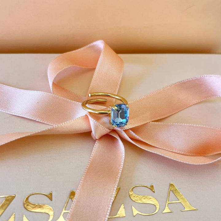 Light blue rectangular Swarovski crystal ring
