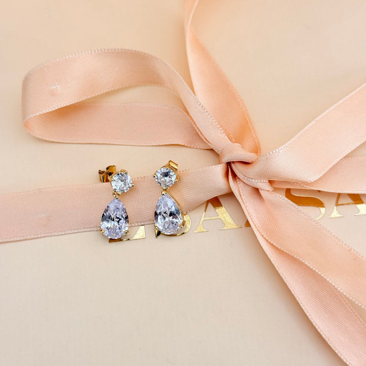 Teardrop zircone gold plated earrings