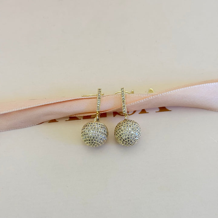 Dangle ball zircone gold plated earrings