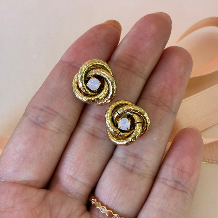 Light pink Swarovski crystals gold knot earrings