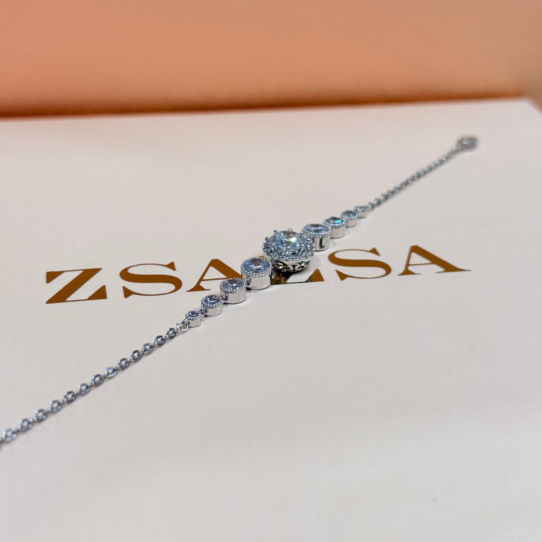 Dainty round zircone silver bracelet