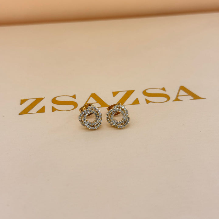 Crossed zircone gold plated studs