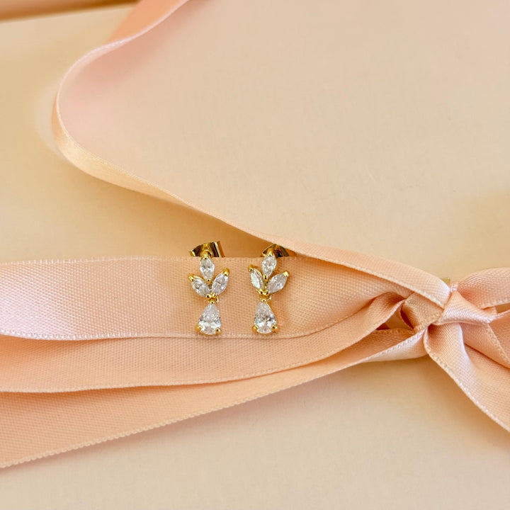 Dainty marquise and teardrop zircone gold plated earrings