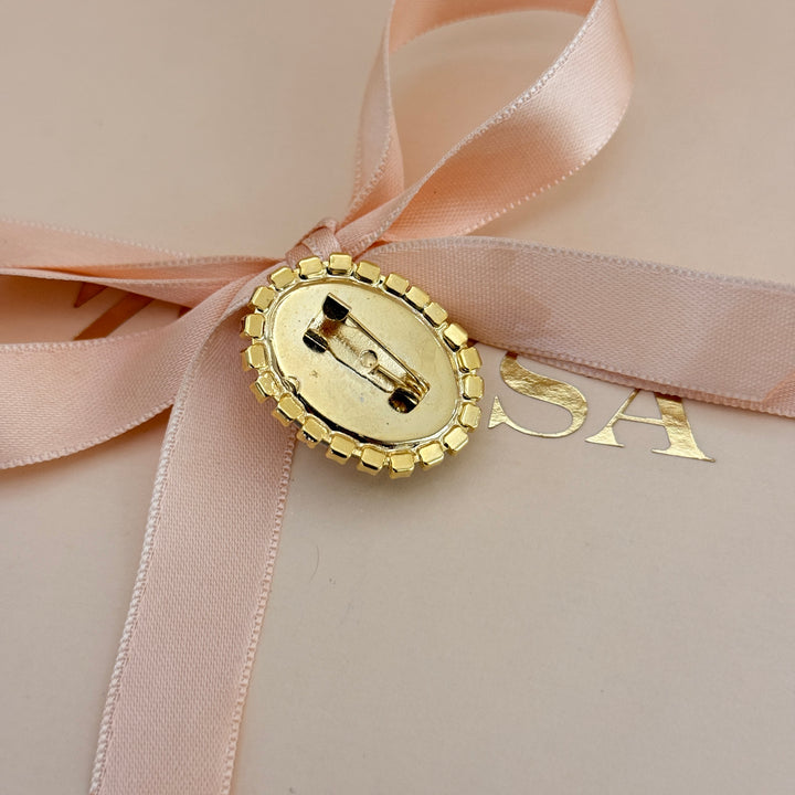 Oval preciosa crystals gold plated brooch