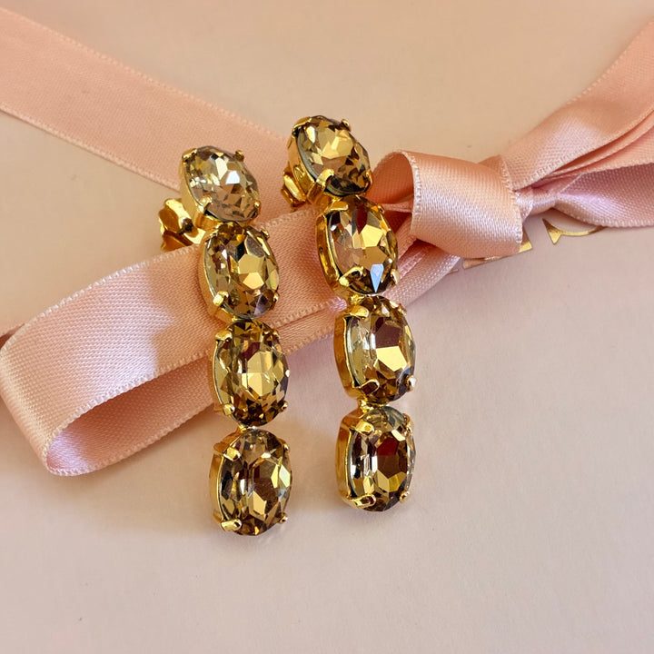 Bronze oval long Swarovski crystals earrings