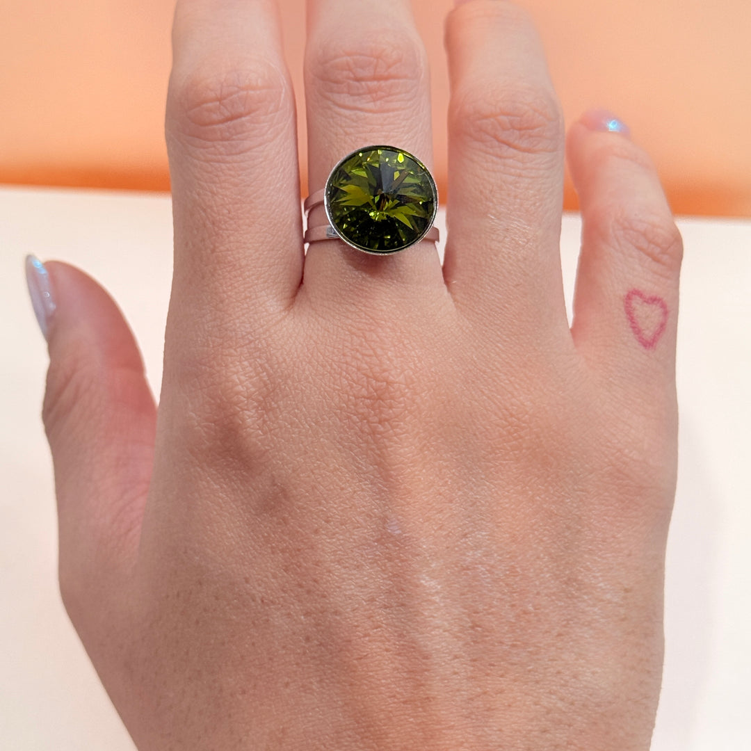 Olive green Swarovski crystals silver set