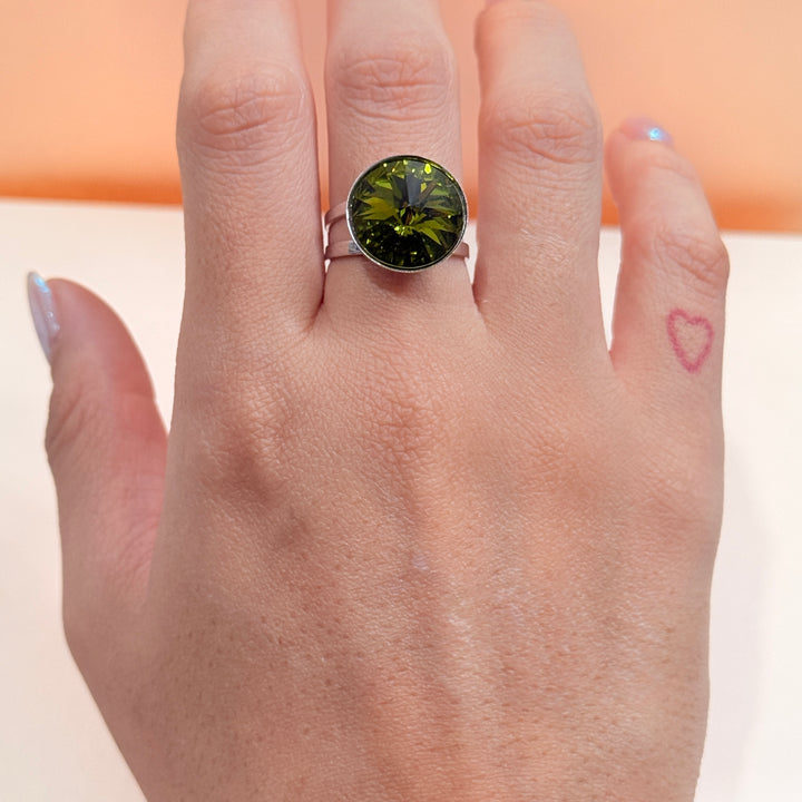 Olive green Swarovski crystals silver set