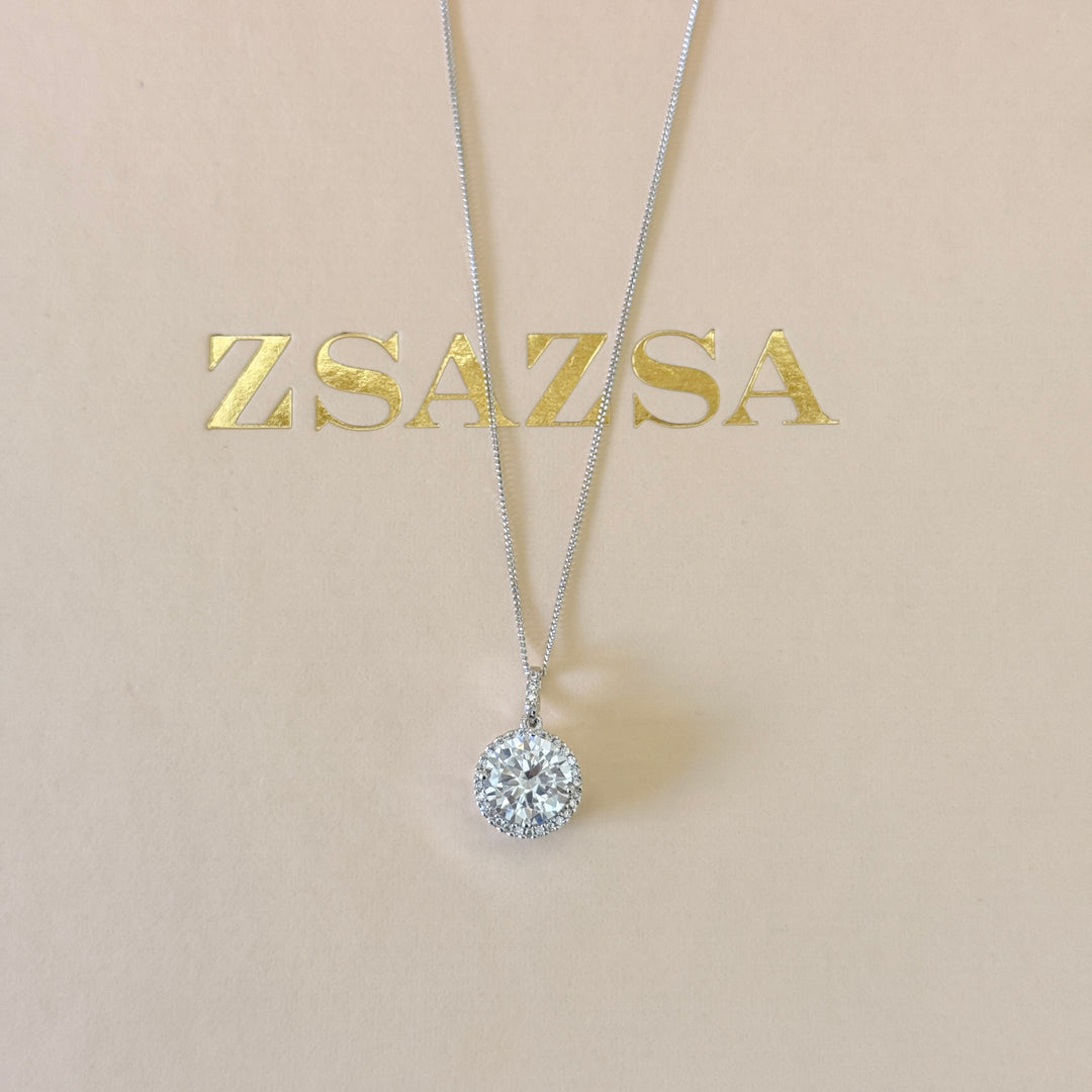Large solitaire zircone silver pendant
