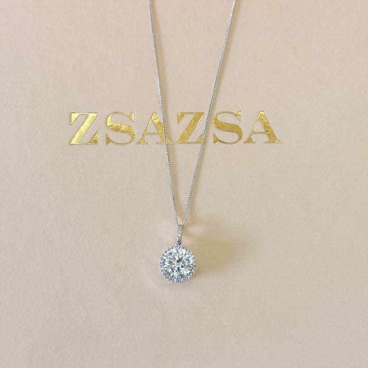 Large solitaire zircone silver pendant