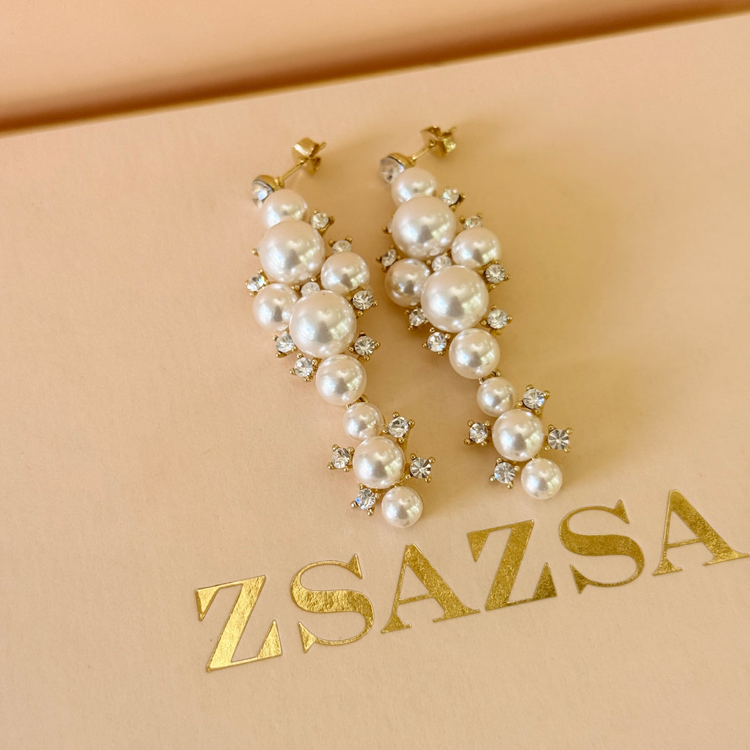 Swarovski crystals & pearls chunky gold plated earrings and bracelet