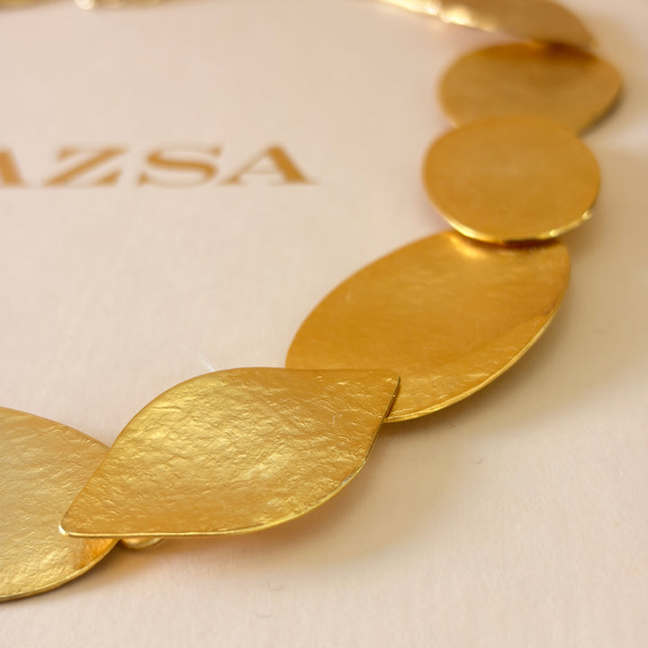 Handmade Oval Shapes Statement Gold Necklace | Gold Plated | ZsaZsa