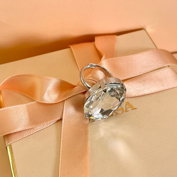 Preciosa crystals oval white gold plated statement ring