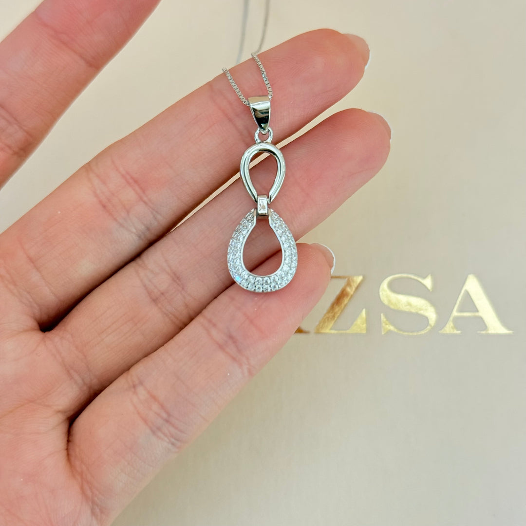 Hollow teardrop zircone sterling silver set