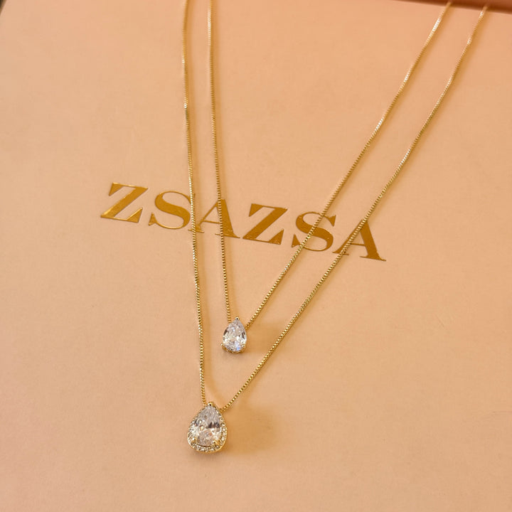 Double pendant teardrop zircone gold plated