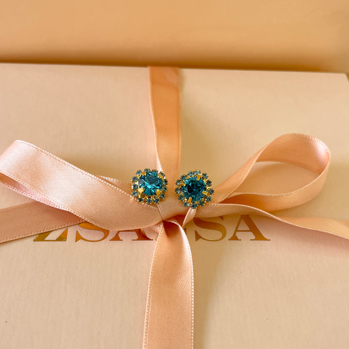 Turquoise Swarovski Crystals studs
