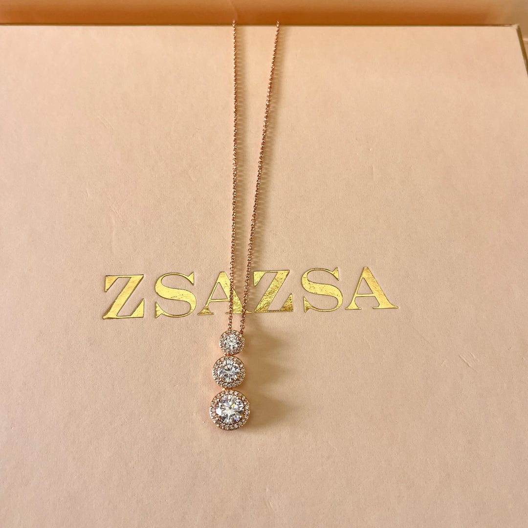 Round zircone rose gold plated pendant and bracelet