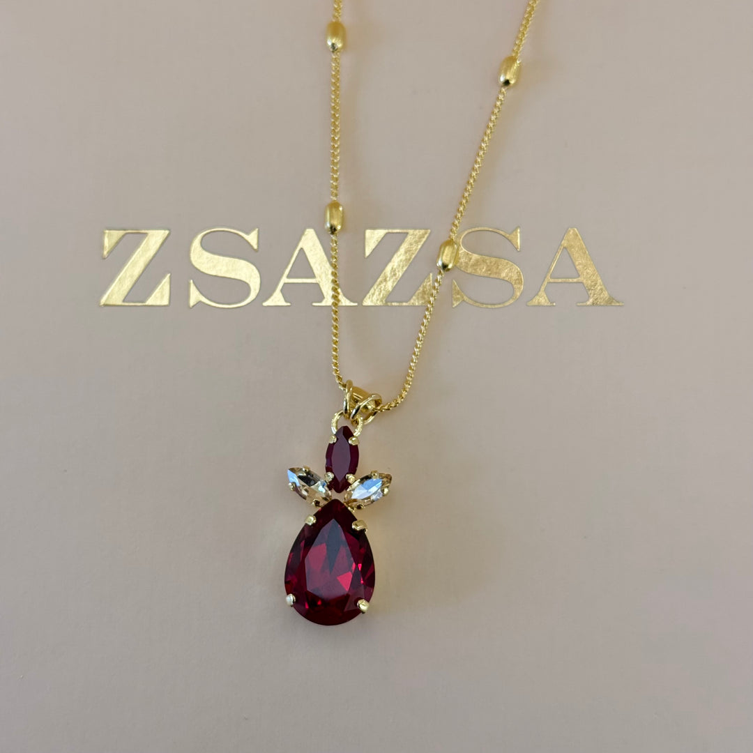 Marquise and teardrop dark red Swarovski crystals gold plated set